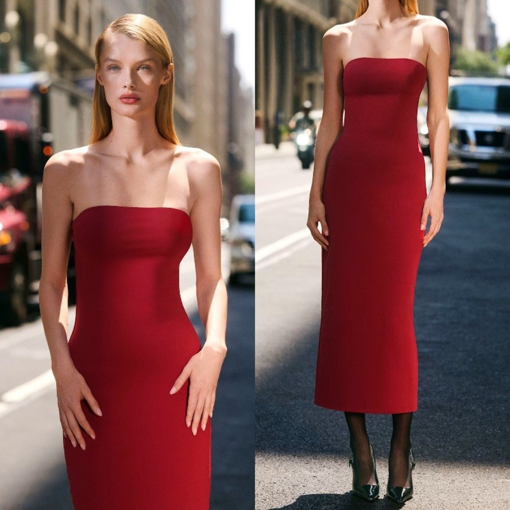 Aritzia Original Contour Enrapture Maxi Tube Dress Burgundy Red Size Large